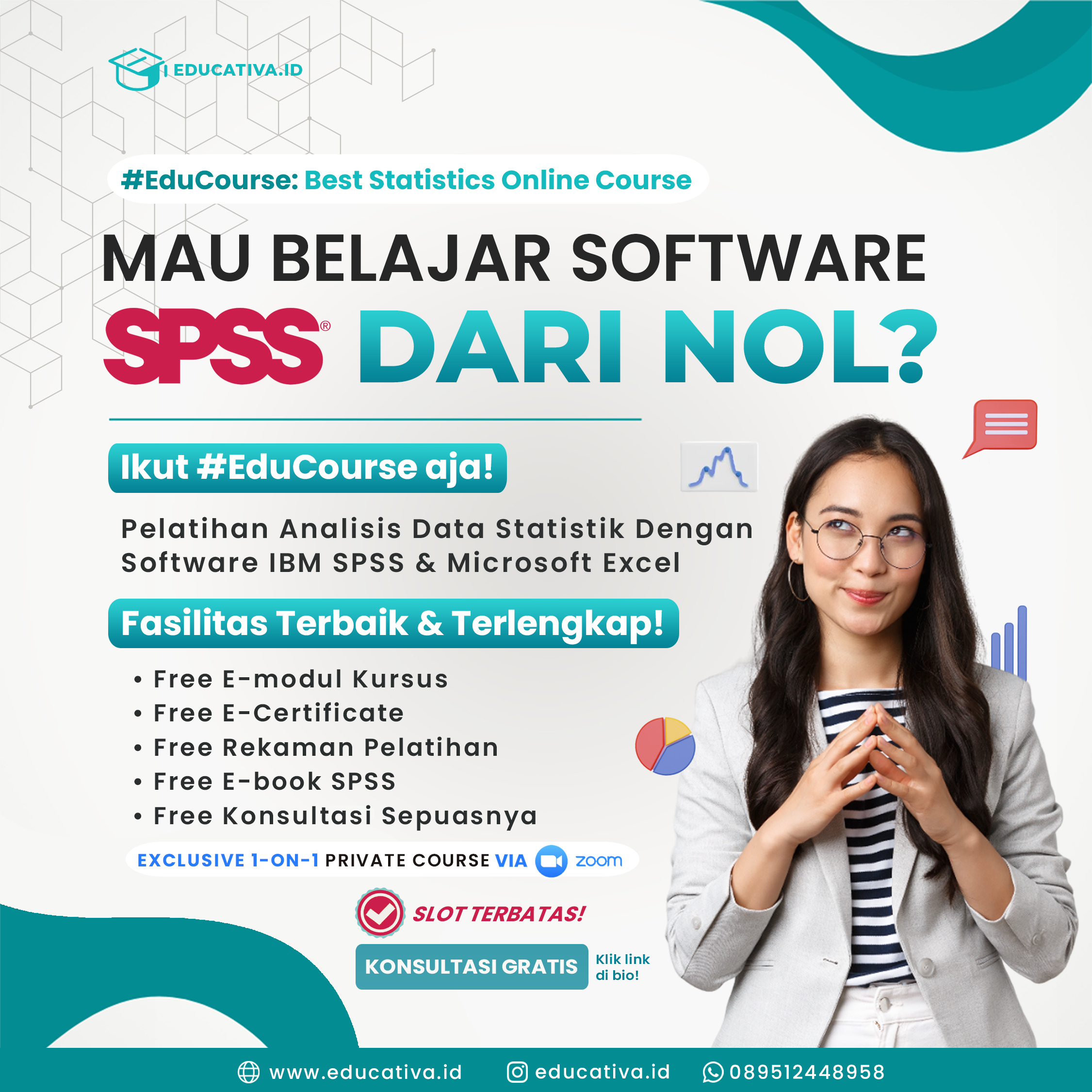 Jasa Kursus Analisis Data & Olah Data Statistik Terbaik | Educativa.id – Kursus intensif untuk mahasiswa, dosen, peneliti, dan profesional dalam menguasai SPSS, EViews, SmartPLS, Excel, STATA, RStudio, AMOS, Python, dan software statistik lainnya. Materi lengkap dari basic hingga advanced, diajarkan oleh ahli dengan metode yang mudah dipahami. Cocok untuk penelitian akademik, skripsi, tesis, disertasi, dan riset bisnis. Daftar sekarang dan tingkatkan skill analisis datamu! #KursusAnalisisData #KursusSPSS #JasaOlahData #SmartPLS #DataScience #PelatihanStatistik #RStudio #EViews #STATA #Educativa