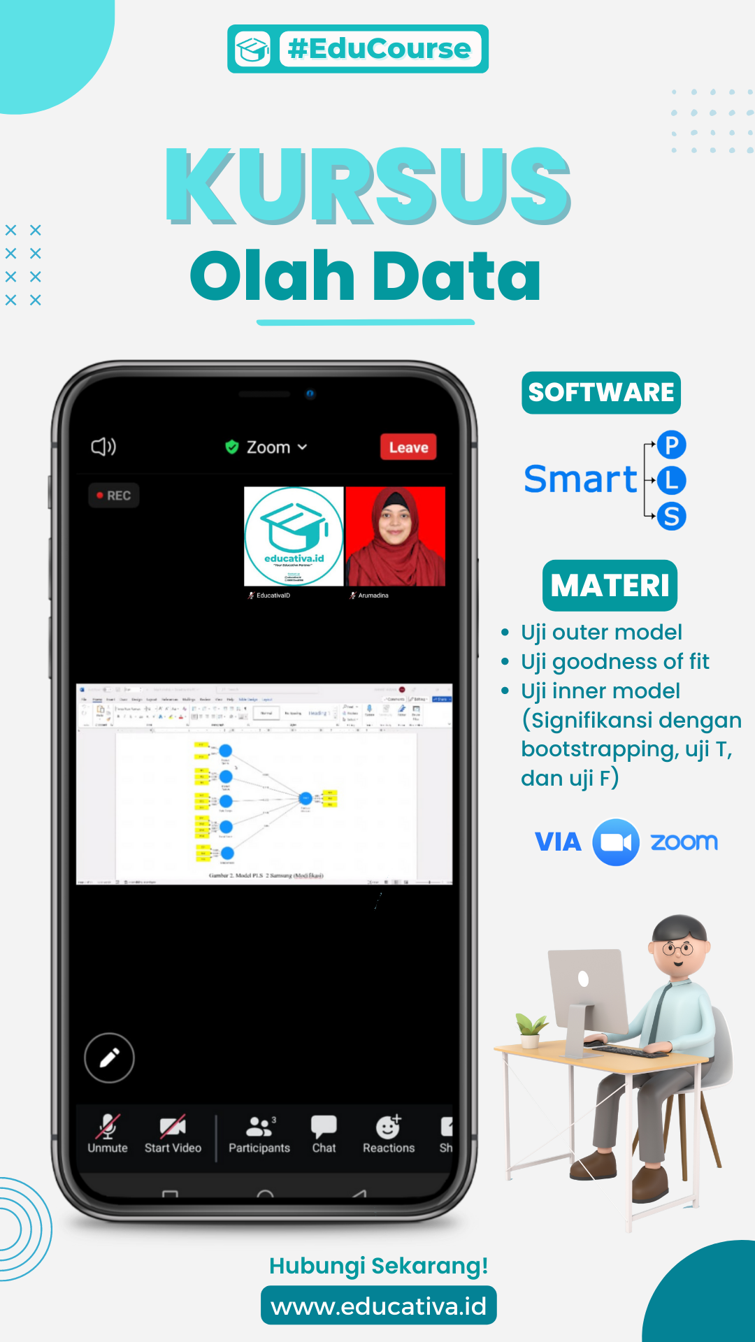 Testimoni jasa konsultasi dan kursus statistik dengan software SmartPLS. Materi uji outer model, goodness of fit, inner model, bootstrapping, uji T, uji F.