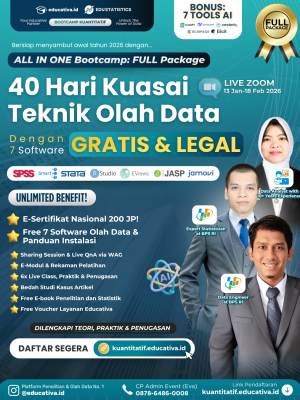 Poster Desain Bootcamp Olah Data Kuantitatif ALL IN ONE Batch 4 (Full Package). Bootcamp Olah Data Kuantitatif.