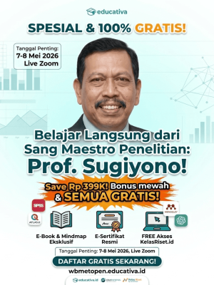 Poster promosi webinar gratis Implementasi Metodologi Penelitian dari Kelas Riset Educativa.id bersama Prof. Dr. Sugiyono, M.Pd dan Lexi Jalu Aji, S.Pd., M.Han., C.MPS.