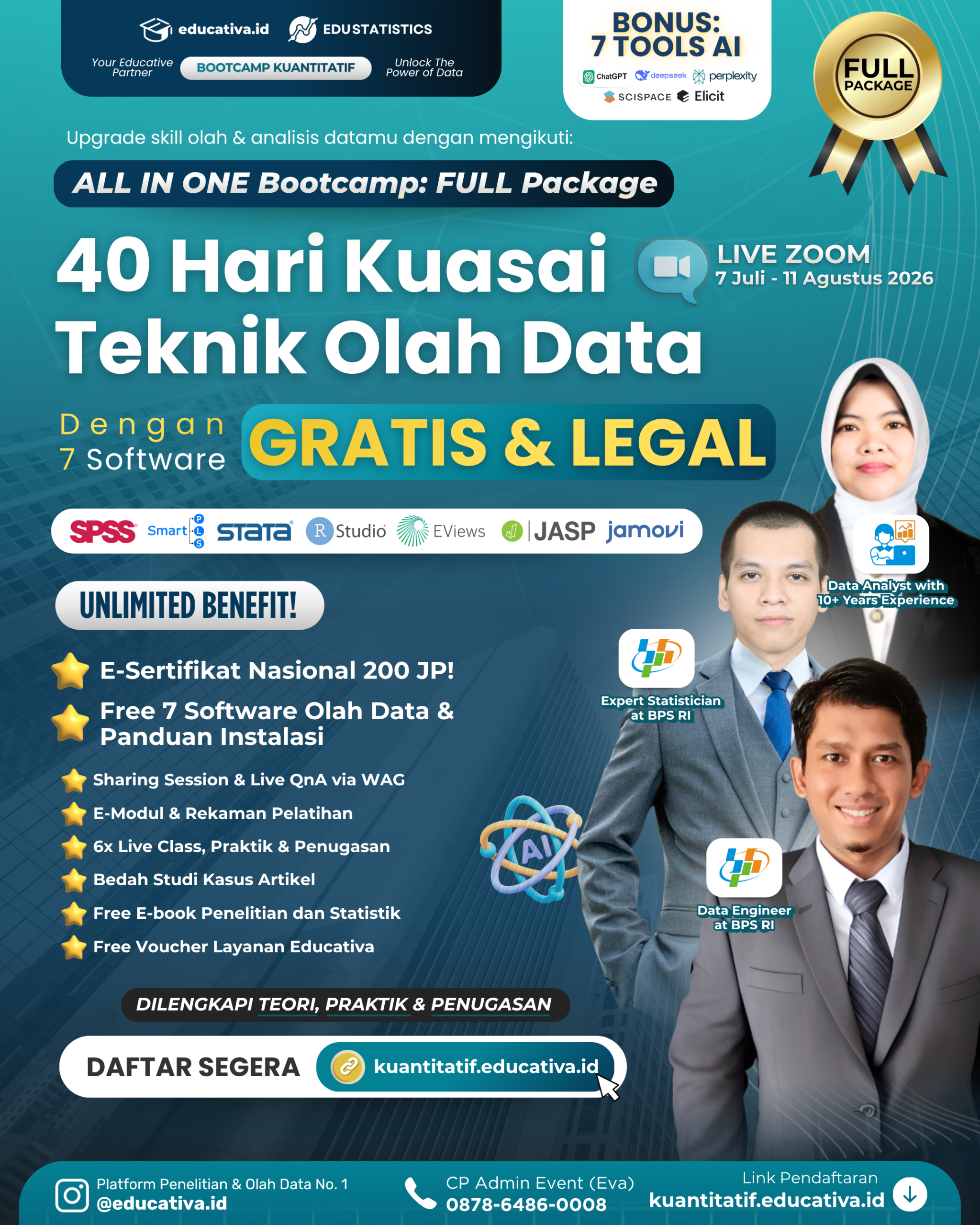 Gabung Bootcamp ALL IN ONE: Kuasai Analisis Data Kuantitatif dengan 7 Software Statistik